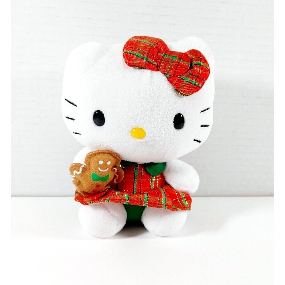 Ty Beanie Hello Kitty Christmas 6" Plush Stuffed Toy Gingerbread Man Plaid Dress